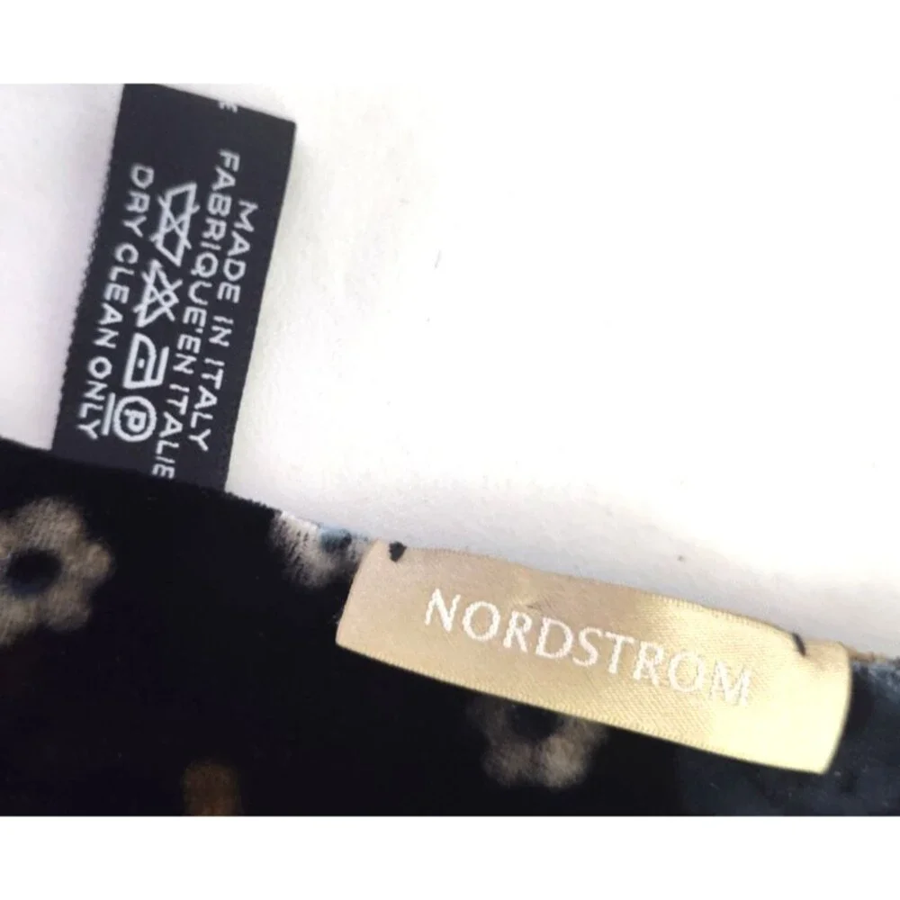 NORDSTROM Black Velvet Burnout Floral Viscose &Silk Scarf Made in Italy 69”x10”